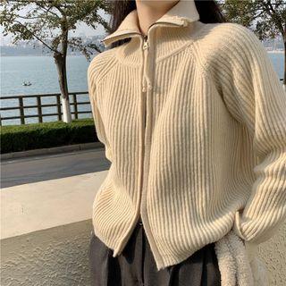 Lapel Zip Cropped Cardigan