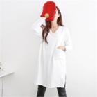 V-neck Long-sleeve Pocket-detail T-shirt Dress