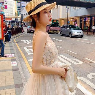 Sequined Spaghetti Strap Midi A-line Dress Off-white - One Size