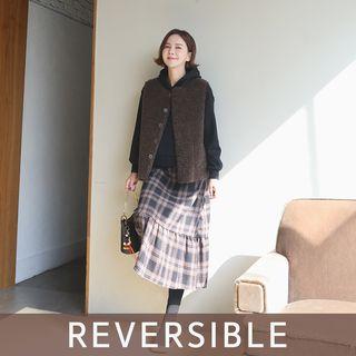 Reversible Round-neck Faux-shearling Vest