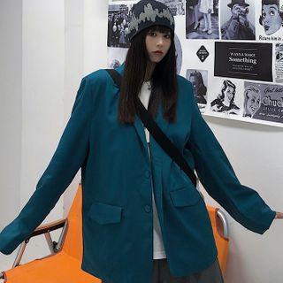 Plain Single-breasted Blazer Peacock Blue - One Size