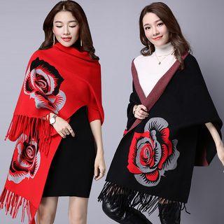 Floral Print Open Front Poncho