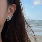 Flower Alloy Earring 1 Pair - S925 Silver - Gold & Blue - One Size