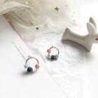Wooden Cube Alloy Hoop Earring 1 Pair - Earring - Pink & White & Gray & Aqua Green Square - Gold - One Size