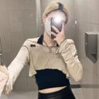 Long-sleeve Off-shoulder Crop Top / Halter-neck Camisole Top