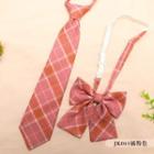 Set: Plaid Neck Tie + Bow Tie Jk041 - Set Of 2 - Neck Tie & Bow Tie - Pink - One Size