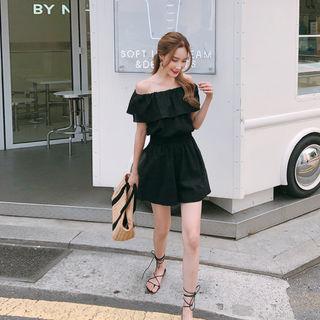 Off-shoulder Linen Blend Playsuit