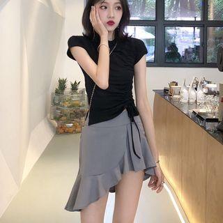 Short-sleeve Drawstring T-shirt / Asymmetric A-line Skirt