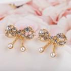 Faux Pearl Rhinestone Bow Earring 1 Pair - Gold - One Size