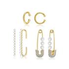 Fashion Personalized Plated Gold Pearl Cubic Zircon Three-piece Earrings Golden - One Size
