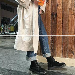 Faux Leather Lettering Lace-up Short Boots