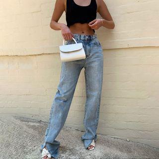 High-waist Side-slit Straight-cut Jeans