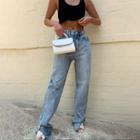 High-waist Side-slit Straight-cut Jeans