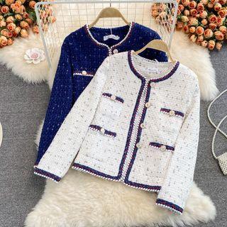 Braided Trim Single Breasted Tweed Blazer
