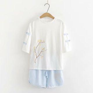 Elbow-sleeve Frog Buttoned T-shirt / Shorts / Set