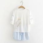 Elbow-sleeve Frog Buttoned T-shirt / Shorts / Set