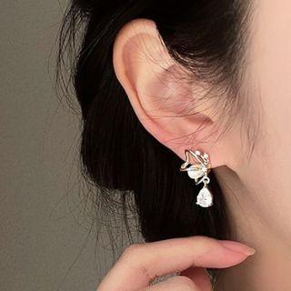 Faux Cat Eye Stone Rhinestone Dangle Earring 1 Pair - Gold - One Size