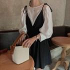 3/4-sleeve Blouse / Spaghetti Strap Pinafore Dress