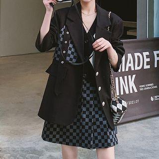 Set: Checker Print Panel Blazer + A-line Skirt