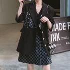 Set: Checker Print Panel Blazer + A-line Skirt