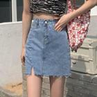 Fitted Denim Slited Mini Skirt