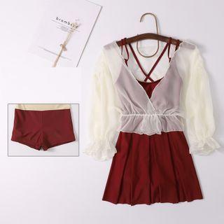 Swim Set: Strappy Swimsuit + Mesh Cover-up