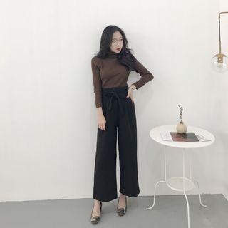 Paperbag Waist Wide-leg Pants With Sash