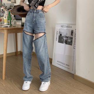 Zipper High-waist Wide-leg Jeans