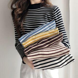 High-neck Long-sleeve Striped Sweater