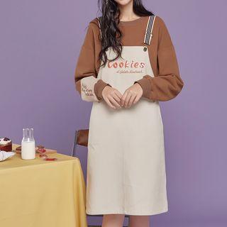 Lettering Embroidered A-line Dungaree Dress