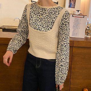 Flower Print Blouse / Cable-knit Camisole