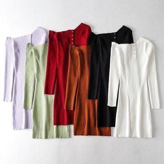 One-shoulder Henley Knit Mini Sheath Dress