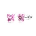 925 Sterling Silve Elegant Noble Romantic Sweet Butterfly Earrings With Pink Austrian Element Crystal Silver - One Size