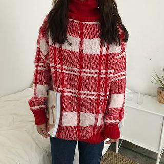 Turtleneck Plaid Sweater