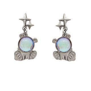 Animal Faux Cat Eye Stone Alloy Dangle Earring