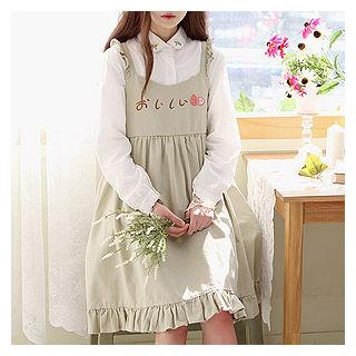 Sleeveless Frill-trim Embroidered Empire Dress