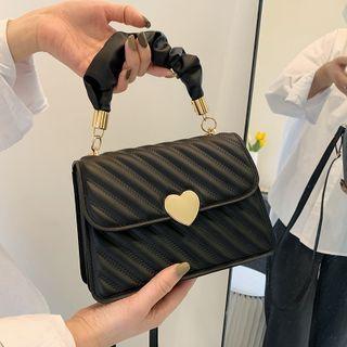 Faux Leather Flap Shirred Strap Crossbody Bag