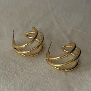 Layered Alloy Open Hoop Earring 1 Pair - Silver Needle - Gold - One Size