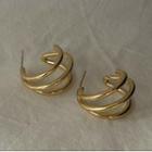 Layered Alloy Open Hoop Earring 1 Pair - Silver Needle - Gold - One Size