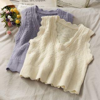 Wave-trim Knit Vest In 5 Colors