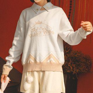 Printed Round-neck Knit Sweater