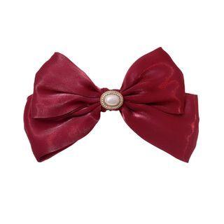 Bow Faux Pearl Fabric Hair Clip / Fringed Earring