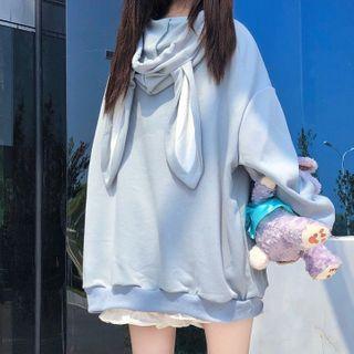 Rabbit Ear Accent Printed Hoodie