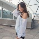 Long-sleeve Frill-edge Loose-fit Knit Top