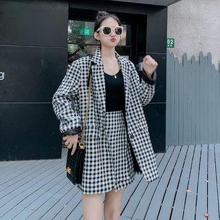 Set: Plaid Single-breasted Blazer + Plaid A-line Mini Skirt