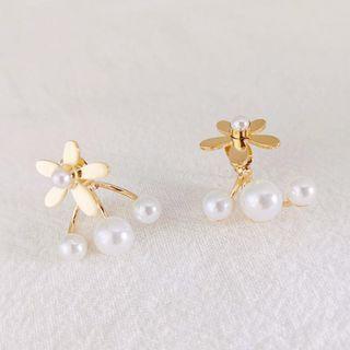 Flower Alloy Faux Pearl Swing Earring 1 Pair - Earring - Silver - 2 Ways - Flower - Faux Pearl - Gold - One Size