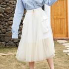 Pocket-detail Midi A-line Skirt White - One Size