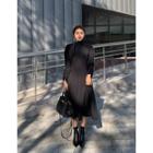 Scarf-neck Shirred-sleeve Long Dress