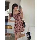 Cap-sleeve Leopard Print Midi Dress