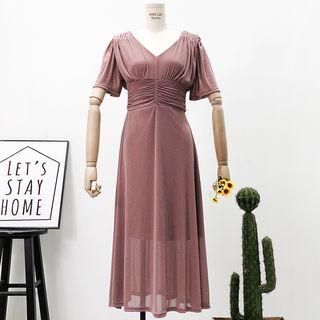 V-neck Ruched Midi Dress